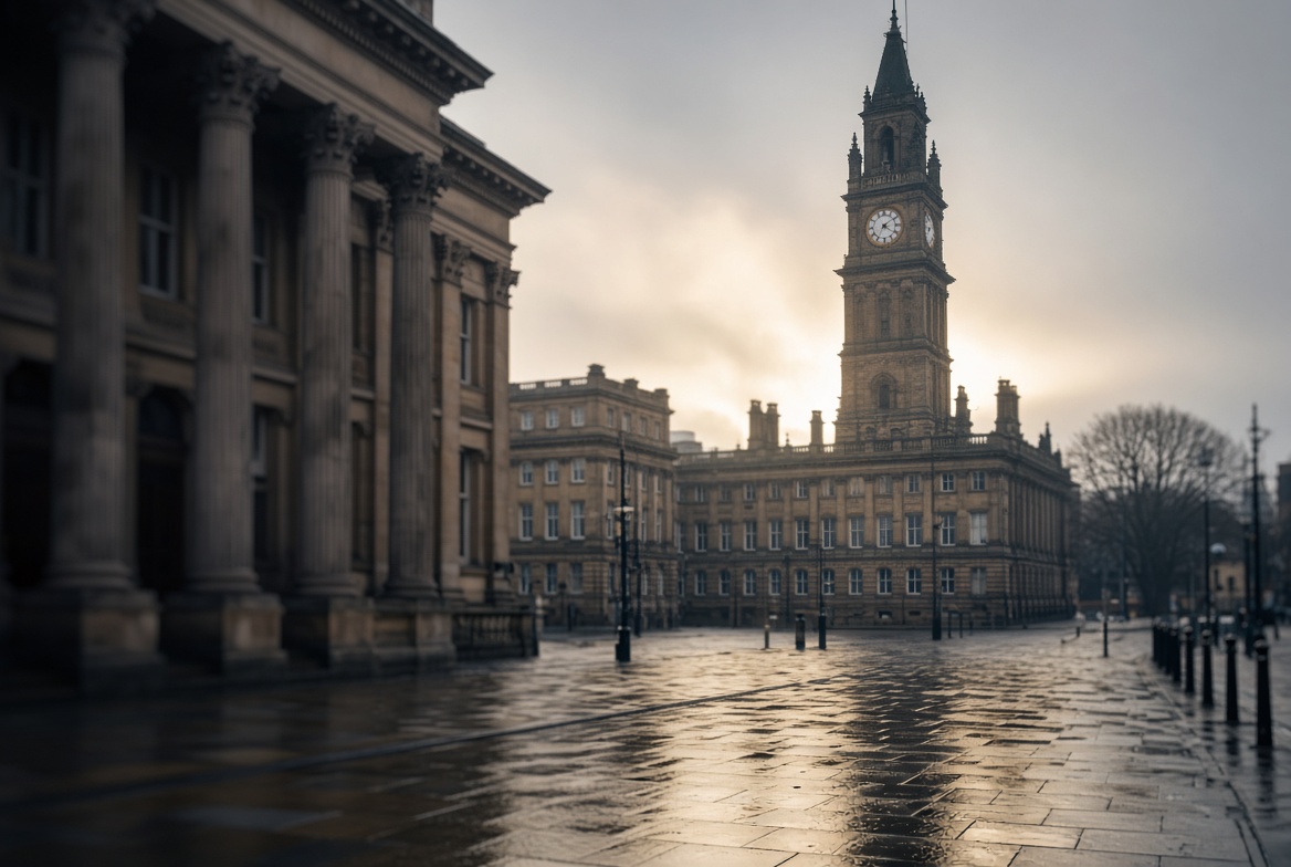 Civic architecture in the North West of England at first light